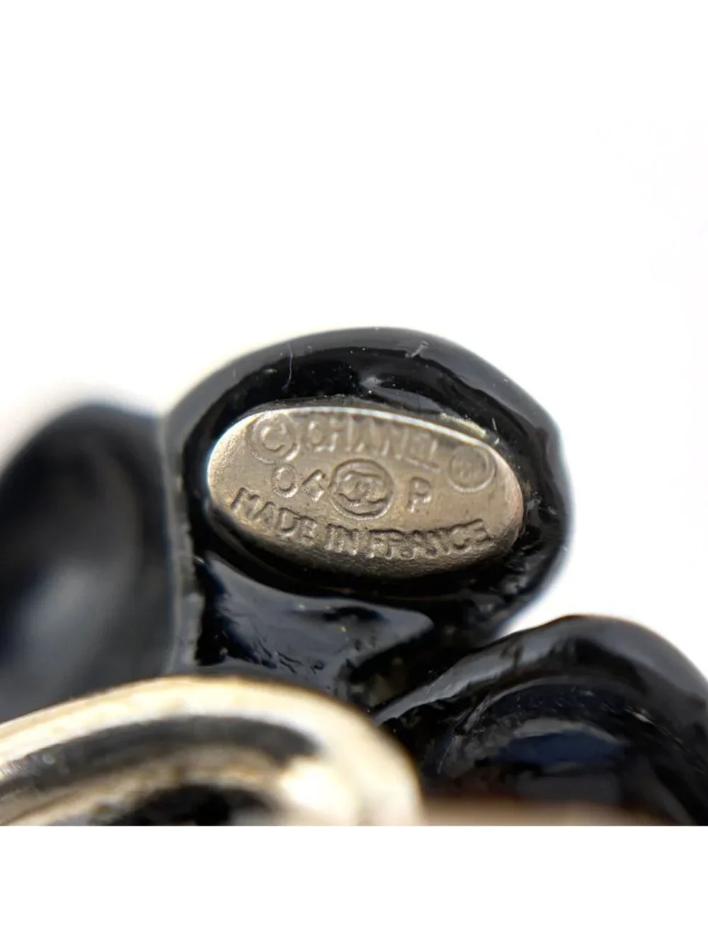 Chanel Ring CC Logo Camellia Silver Plated Black